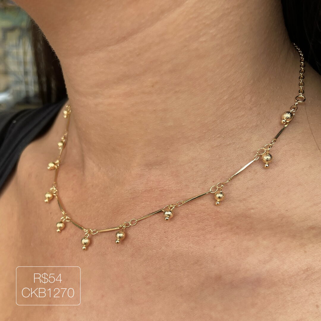 Choker c/ Bolinhas Penduradas 2024/2 Lisa Dourada